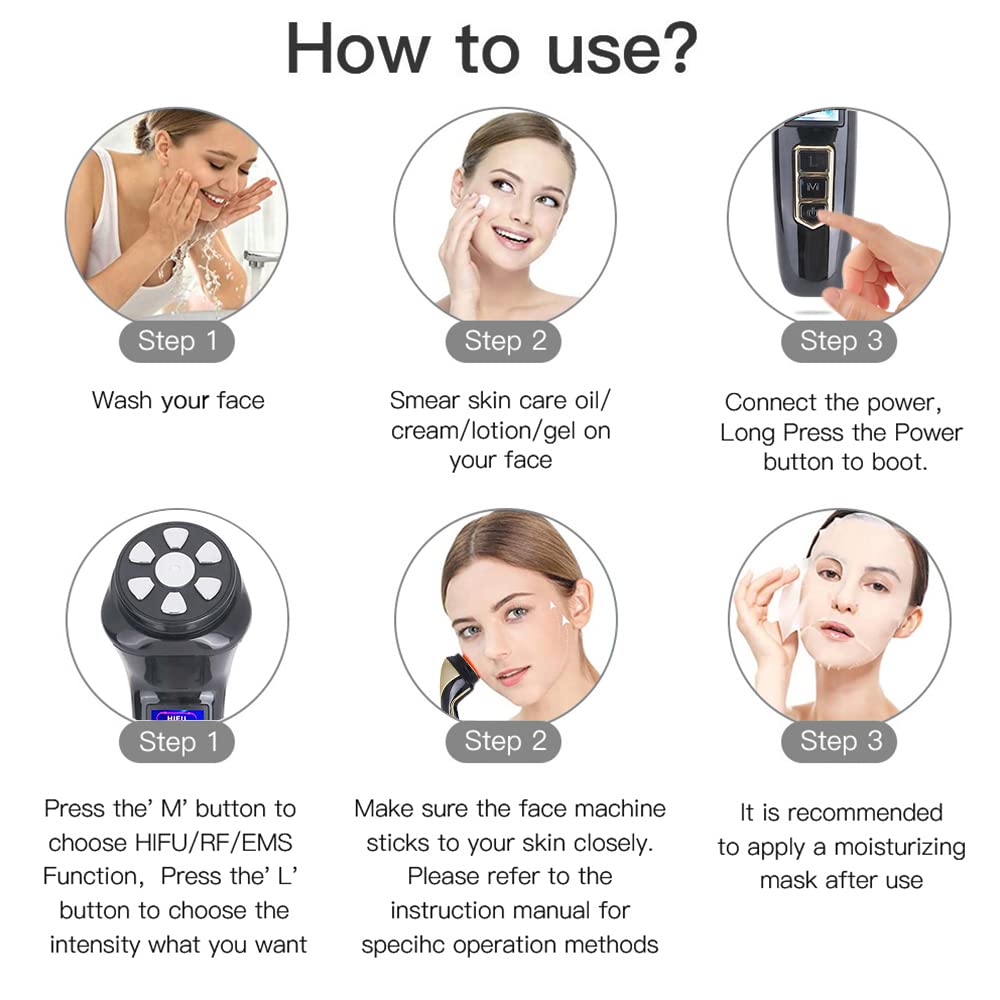 Máquina de Belleza de Estiramiento Facial HIFU Dispositivo de Belleza Ultrasónico RF 4 en 1 Estiramiento de la Piel Eliminación de Arrugas Antienvejecimiento Cuidado EMS Instrumento de Belleza
