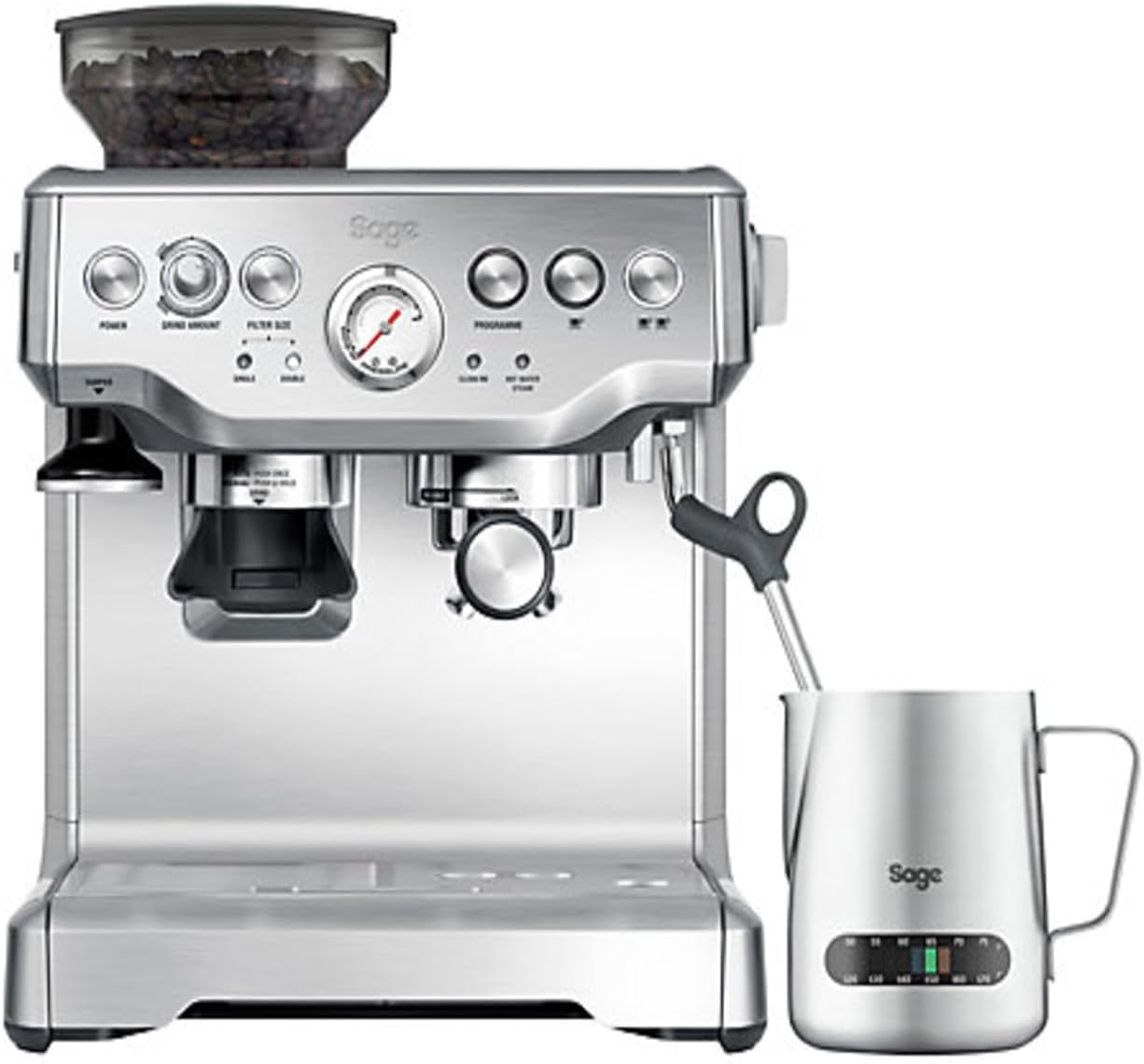 Sage - The Barista Express - Bean to Cup Coffee Machine with Grinder and Milk Frother, Brushed Stainless Steel - UAE Version, 2 Year Manufacturer Warranty Silver