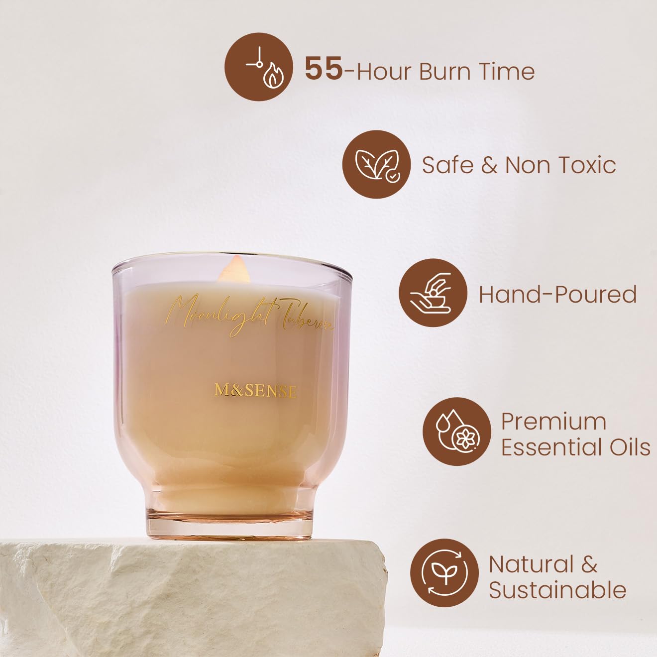 M&SENSE Scented Candle with Crackling Wick, Moonlight Tuberose 270g, 60 Hours Long Burning Time,Perfect Christmas Gifts for Women - Image 2
