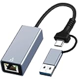 USB 3.0 to Ethernet Adapter, USB C to RJ45 Gigabit LAN 1000 Mbps Wired Network, Ethernet to Type-C 10/100/1000Mbps Network Adapter for Windows XP, MAC OS, Linux, Vista 7 8 10 11