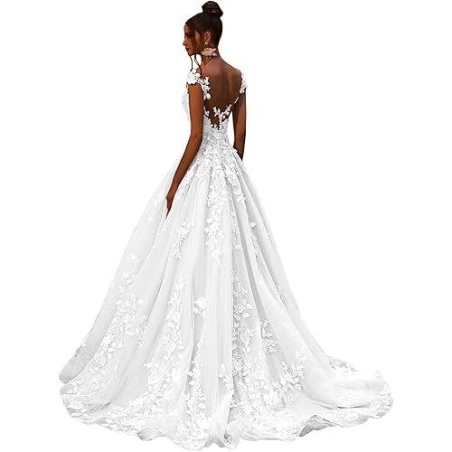 Zeeyecie V Back Wedding Dresses Sexy Elegant A-Line Glitter Lace Applique Floor Length Long Bridal Gown for Bride 2026