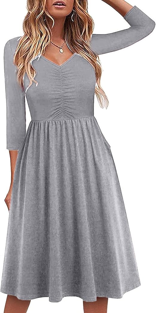 Womens Long Sleeve Fall Dresses V Neck Casual