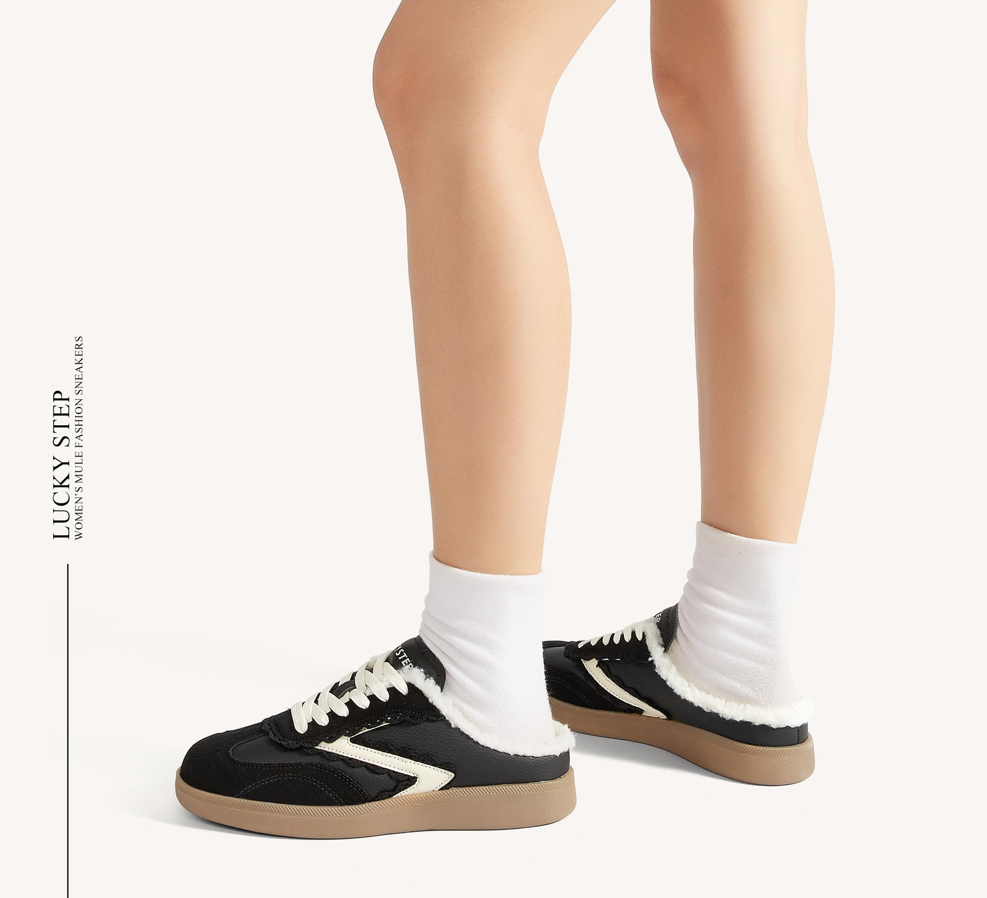 LUCKY STEP Mule Donna Senza Tacco, Sneakers Comode da Slip-On, Stile retrò e Casual per l'inverno
