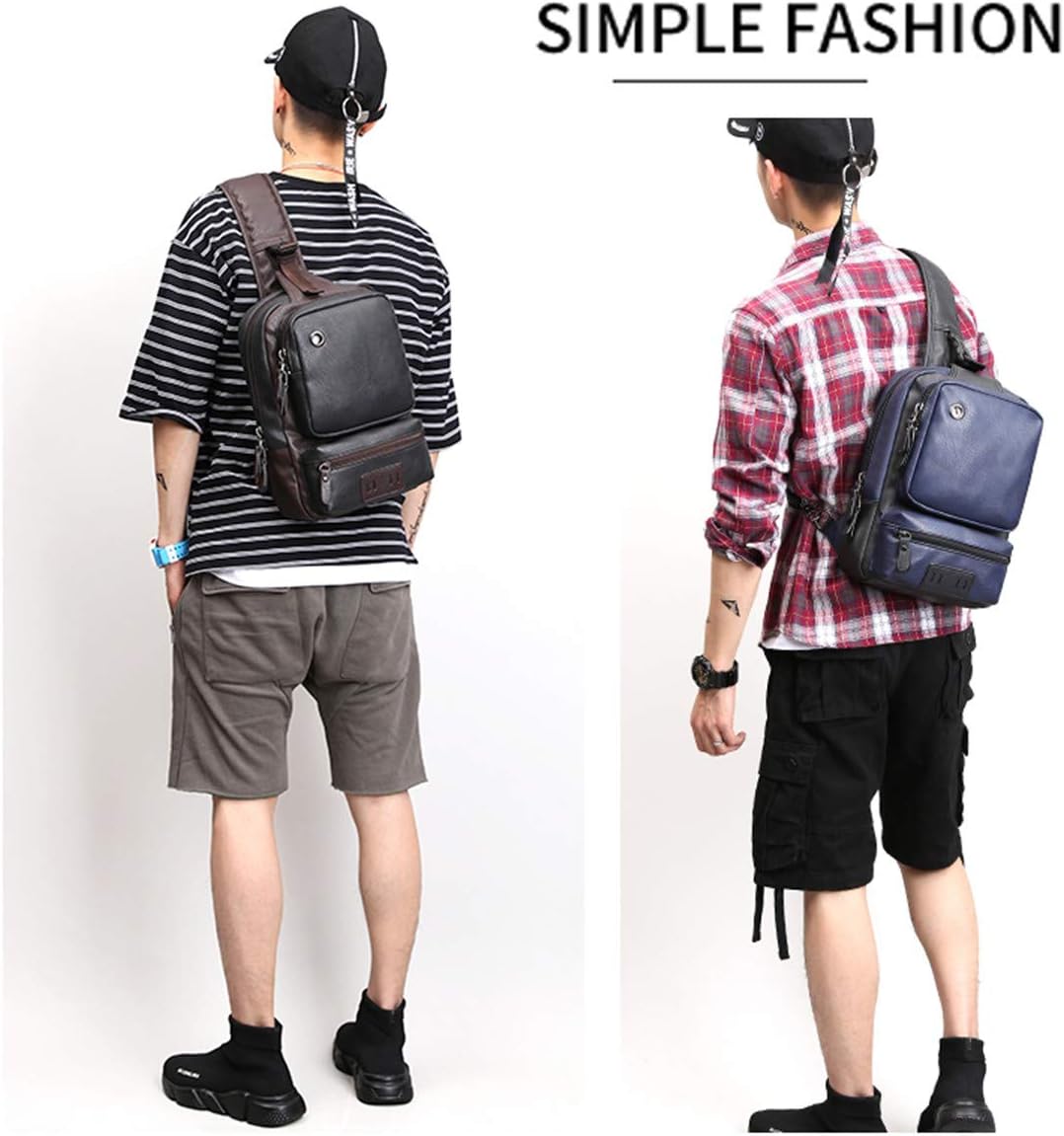 Men's Leather Sling Bag Chest CrossBody Bag Casual Backpack for 11 Inch Ipad Pro