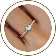 Honsny Heart Birthstone Gold Rings for Women Non Tarnish 14K Gold Plated Stackable CZ Gemstone Emerald Pinky Ring Dainty Engagement Promise Rings for Her Waterproof Jewelry Birthday Gifts Size 6-10