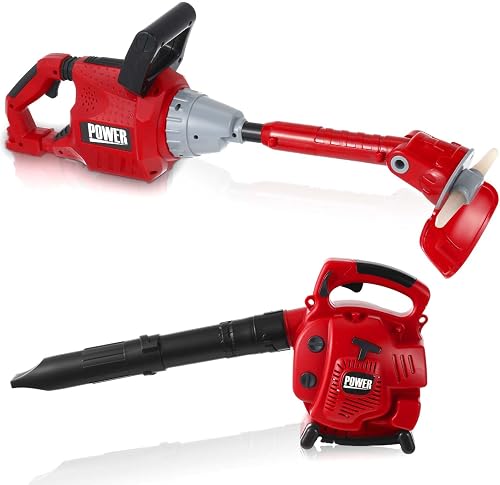 Toy Leaf Blower & Kids Weed Trimmer Set for Kids, Battery Powered with Sounds, 2 Pcs Gardening Toy Gift for Boys & Girls