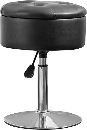 Miniatura 36 de LUE BONA Taburete giratorio de 360° para sala de maquillaje, taburete de altura ajustable para tocador con almacenamiento, pequeño cuero sintético