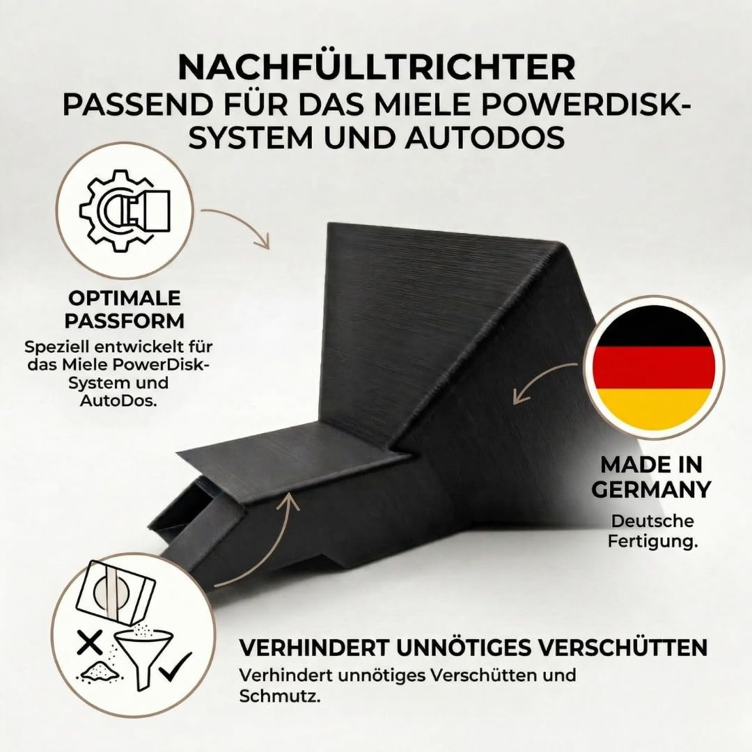 Nachfülltrichter kompatibel mit Miele PowerDisk AutoDos Refill Einfüllhilfe Geschirrspüler Zubehör Schwarz