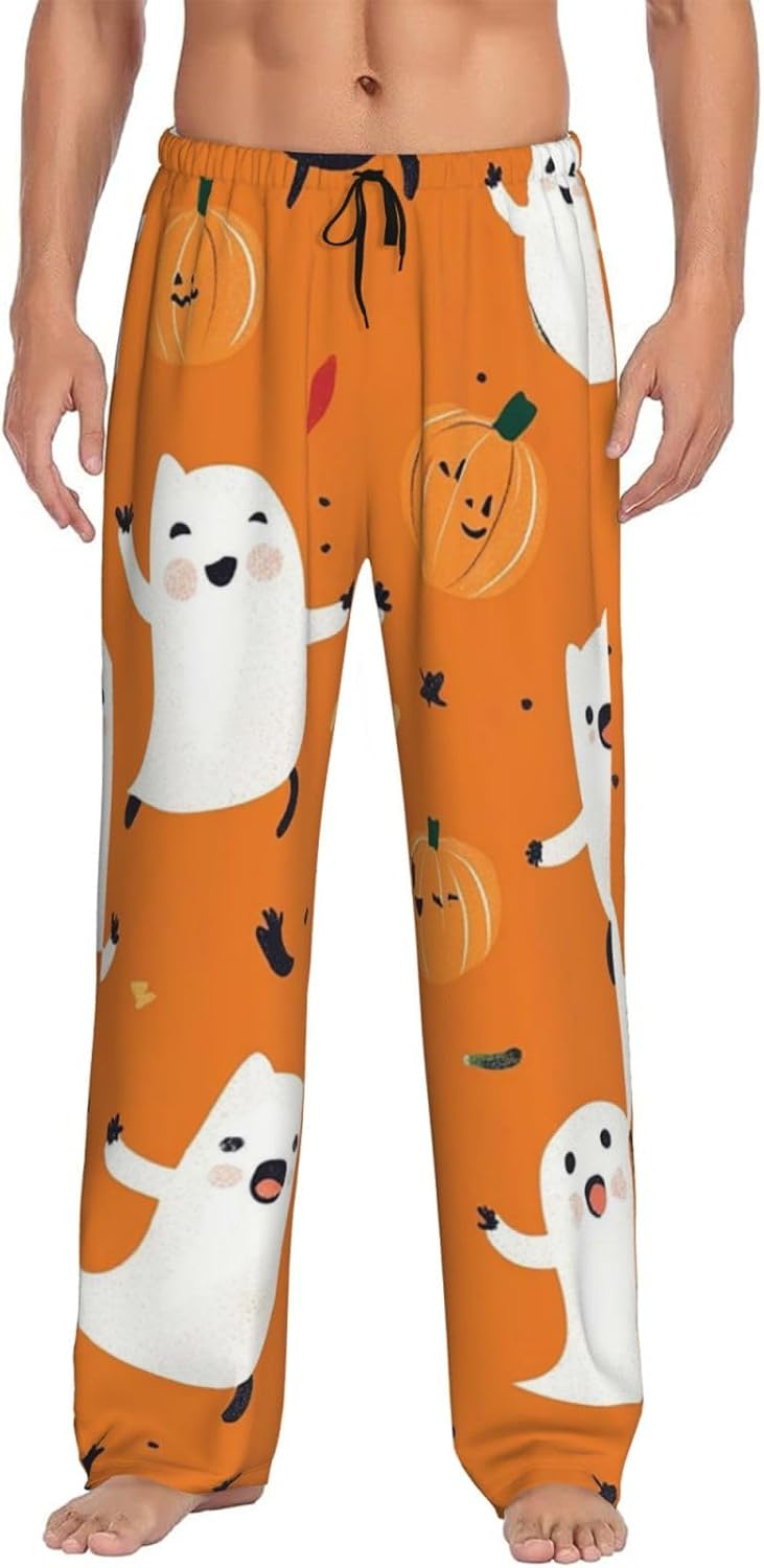 Mens Pajama Pants Soft Lounge Sleep Pant Cute Halloween Pattern Pajama Pants Men Pjs Bottoms with Pockets
