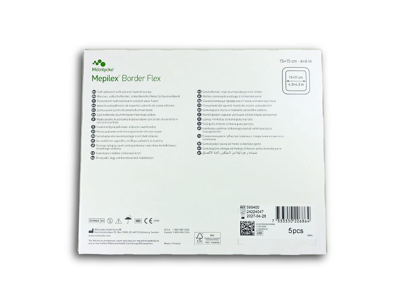 Mepilex Border Flex 15 x 15 cm, autoadherent soft silicone dressing, 5 pezzi