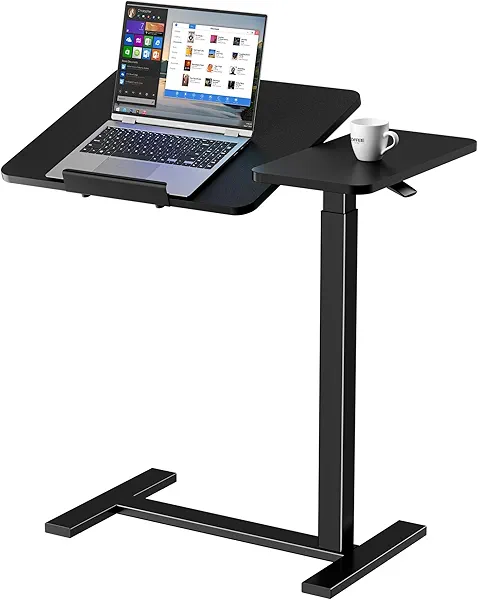 Sweetcrispy Small Standing Desk Rolling Table Adjustable Height, Laptop Mobile Stand with Wheels, Portable Computer Workstation with Tiltable Desktop for Teacher Classroom Home Office, Black