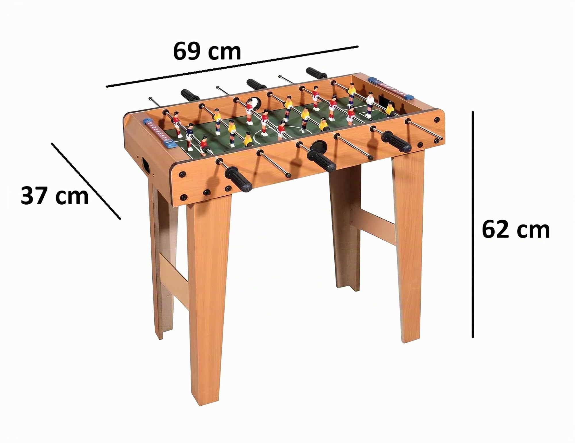 Calcetto Biliardino Calciobalilla in Legno con Gambe Super Robusto Football Calcio Balilla da Casa con 2 Palline Segnapunti Maniglie Antiscivolo Tavolo Calcetto da Terra Bambini Adulti cm 69x37xh62