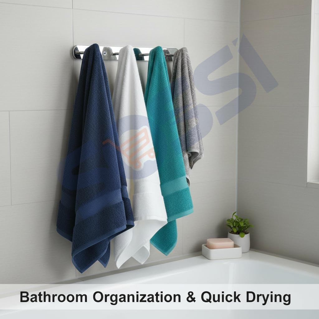 SOSSI - 4 Pin Stainless Steel Bathroom Towel Hooks Rail, Robe Hook, Wall Mounted Hook Rail for Cloth Hanger, Key Holder - Towel Hanger (Chrome Finish) (Pack of 3)