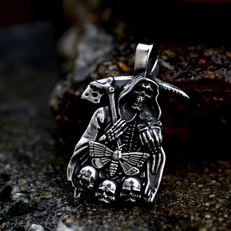 Grim Reaper Pendant Necklace - Stainless Steel Skull Jewelry - Image 2