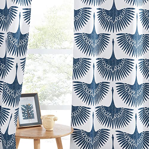 Kgorge Blackout Curtains 84 Inches Long - Geometric Bird Pattern Farmhouse Curtains Thermal Insulating Window Treatment Panels For Kids Playroom, Bedroom, Living Room, W 52 X L 84, Blue, 1 Pair #TOP6