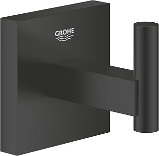 GROHE Start Cube, Bademantelhaken ohne Bohren (Handtuchhalter mit verdeckter Befestigung, zum Kleben oder Bohren, mit Schrauben und Dübel, ohne Kleber), schwarz, 409612430