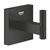 GROHE Start Cube 409612430 Bathrobe Hook (Material: Metal, Gluing or Drilling, Concealed Fixing), Matt Black