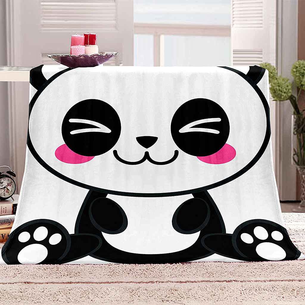 Couverture panda en flanelle de microfibre douce et thermorégulatrice pour lit 150x200