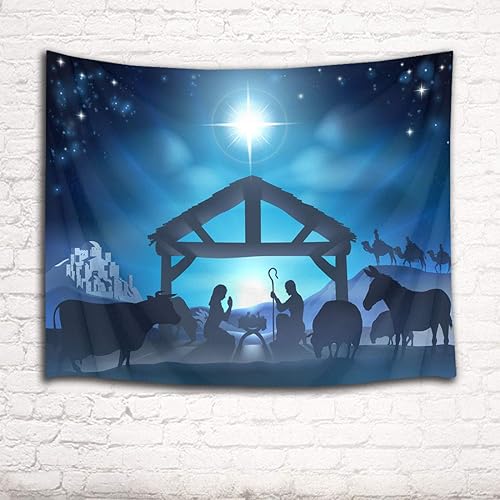 Vista 2 de LB Tapiz de Navidad de Jesús para colgar en la pared, diseño de estrella de Venus, nacimiento de Jesús, tapiz cristiano para dormitorio, sala