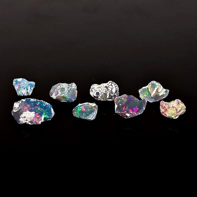 InfinityGemsArt A+ Grade Natural Black Ethiopian Opal Rough Stone Lot, Raw Welo Opal Crystal Gemstones for Jewelry Making, Wire Wrapping, Lapidary, Black Opal Rock, October Birthstone, 6-8 Pieces (25 Carats)