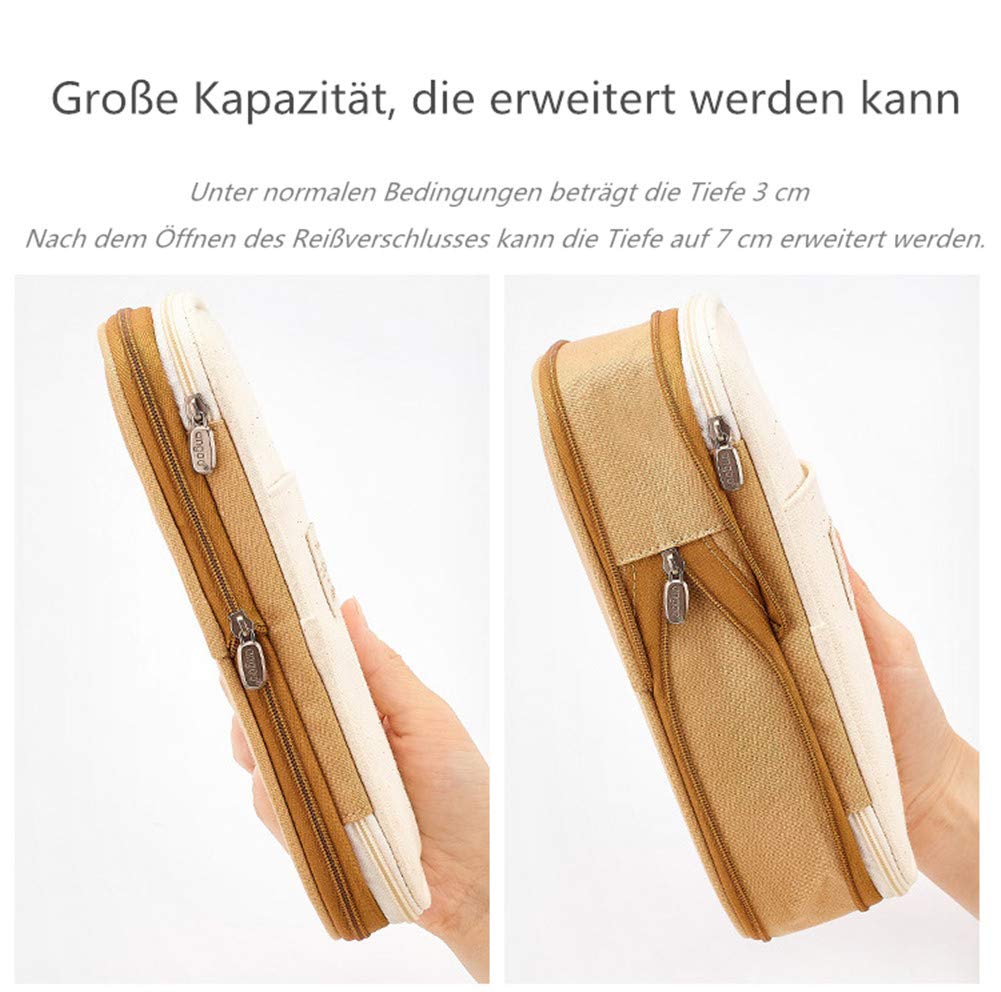 Federmäppchen Mit Großer Kapazität – Beige+Braun, 11 X 22 Cm, Erweiterbar Auf 7 Cm Tiefe