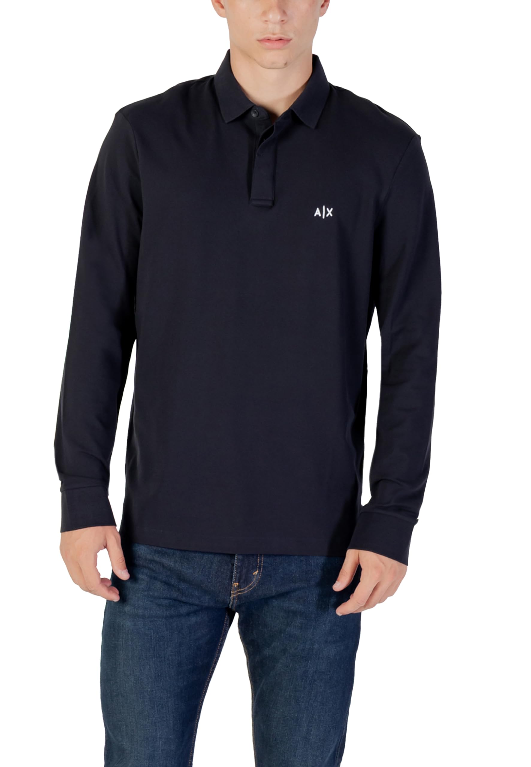 Armani Exchange Essential, Long Sleeve Side Monogram Logo Polo, Navy Oscuro, L Hombre, Azul Marino Oscuro, L