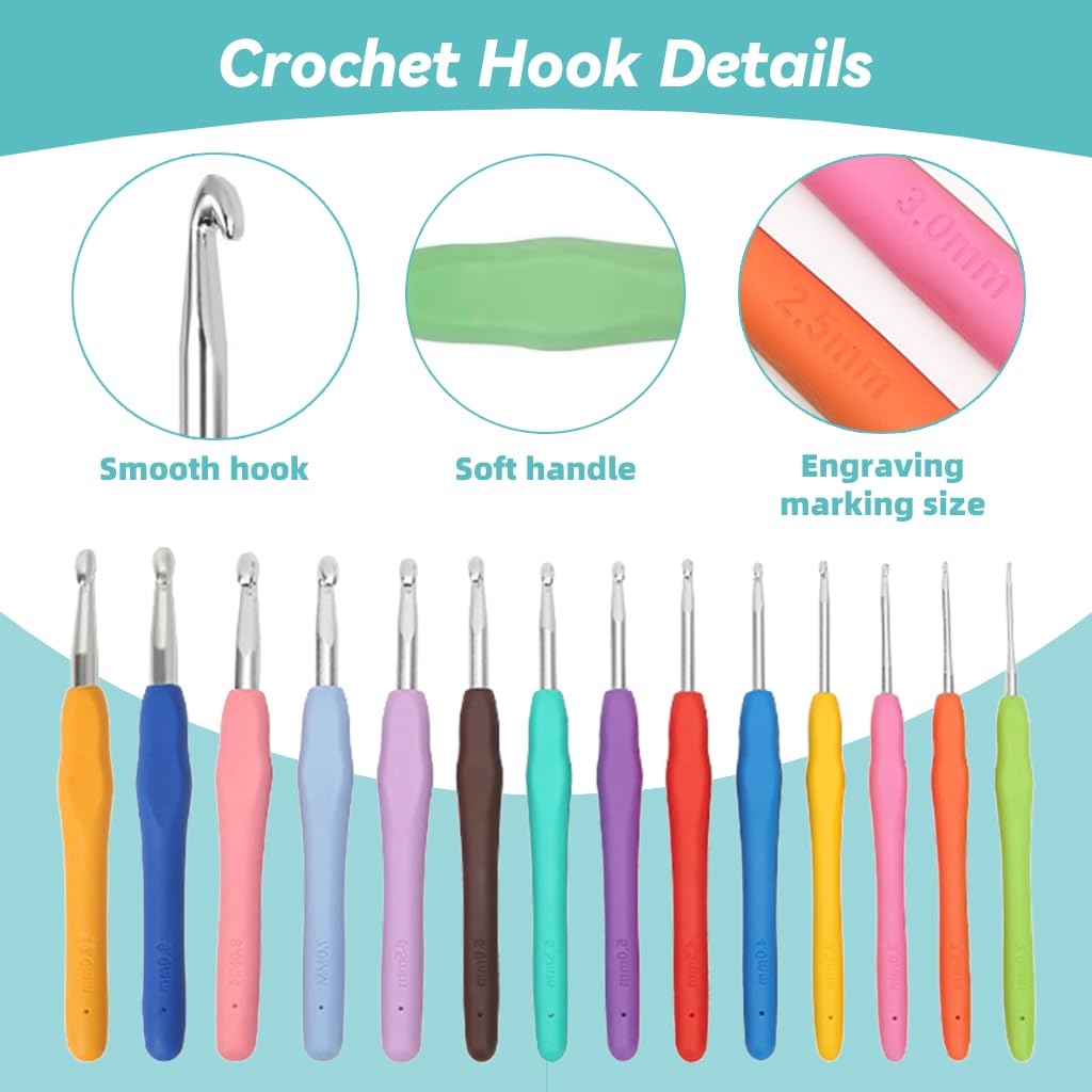 HASTHIP Cotton Crochet Hook Set 14 Sizes Carry Bag, Needles, Markers, Tape 2