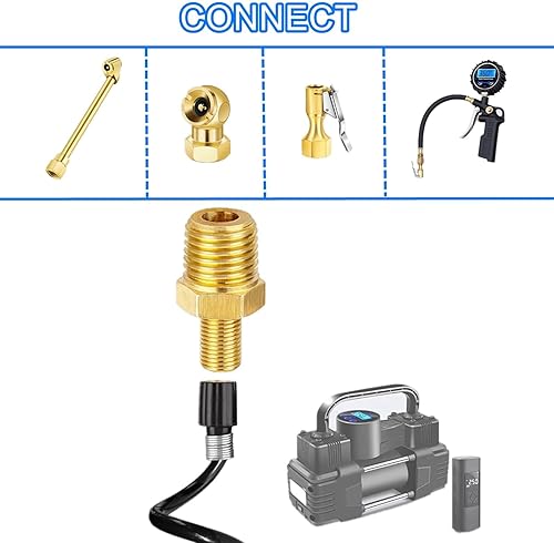 Miniatura 5 de LDCRE Adaptador de inflador de aire de latón de 14 NPT (M) a válvula Schrader estándar (M), válvula de tanque, conector de inflador de neumáticos