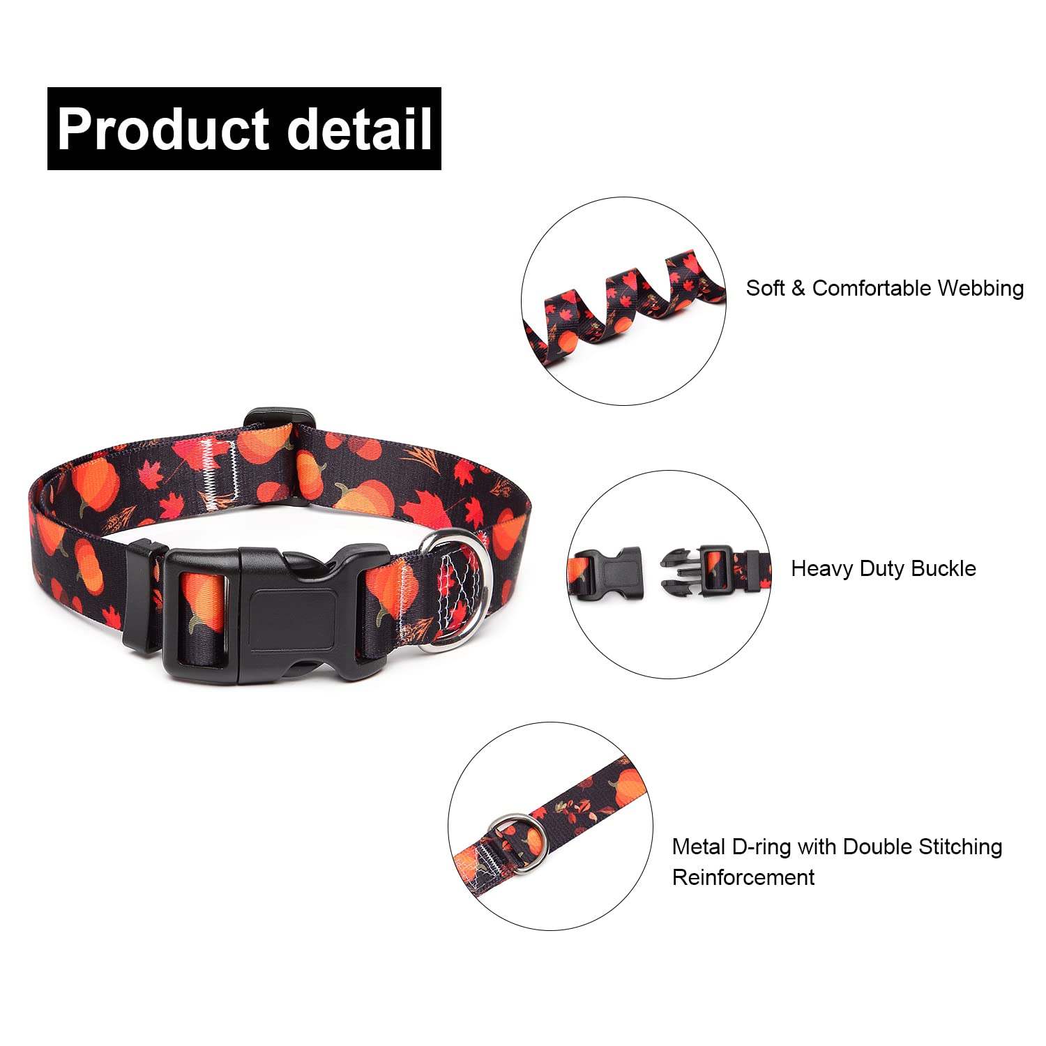 Suredoo Collare per Cani, Nylon Morbido Regolabile Collari per Cani, Gatti, Cuccioli di Taglia Piccola Media Grande (S, Zucca)