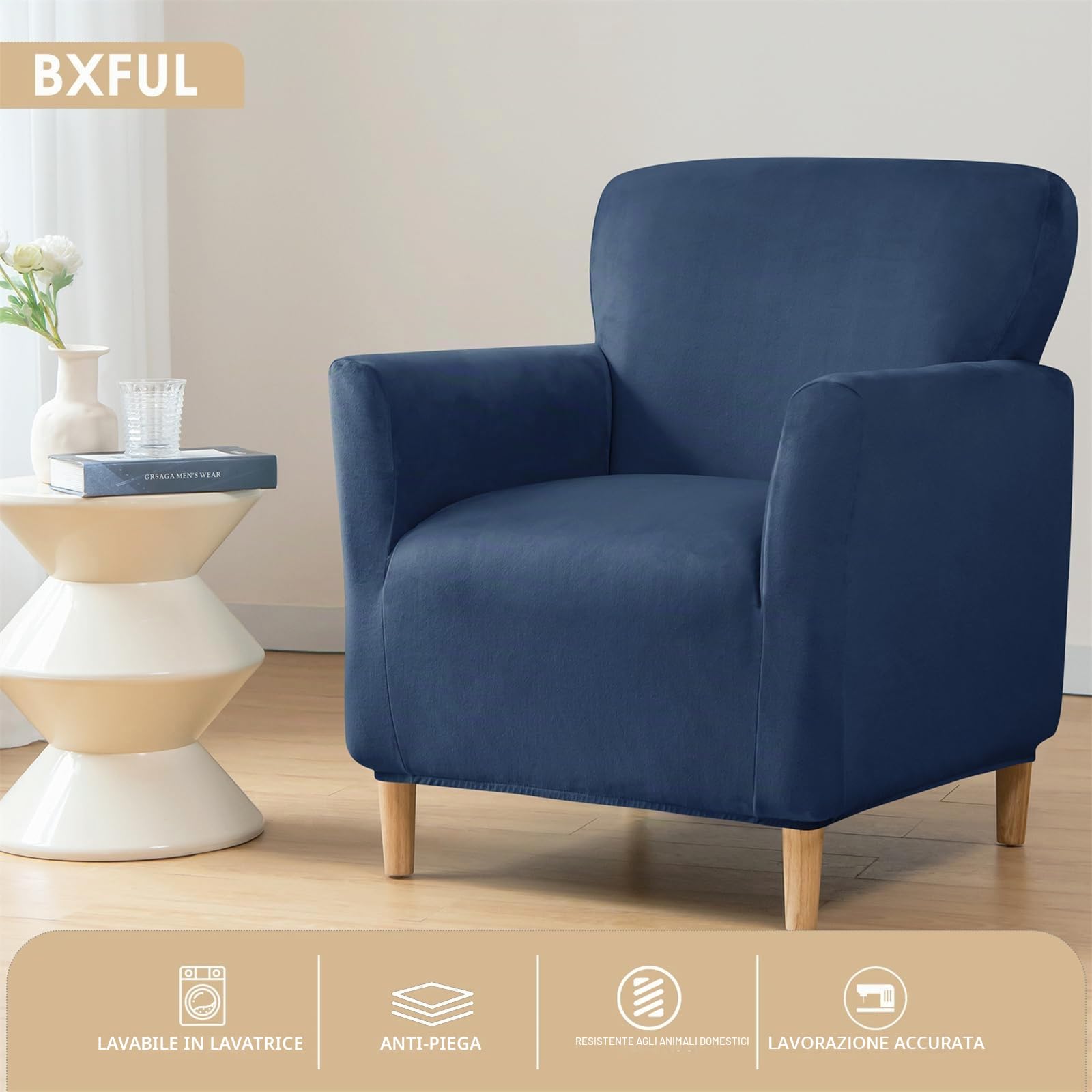 Copripoltrona 1 Posto con Braccioli Universale Copri Poltrona Elasticizzato Lavabile Fodere per Poltrone Fodere per Sedie Copripoltrona Sedie A Vasca Fodera Poltrona Club per Home (Blu navy)