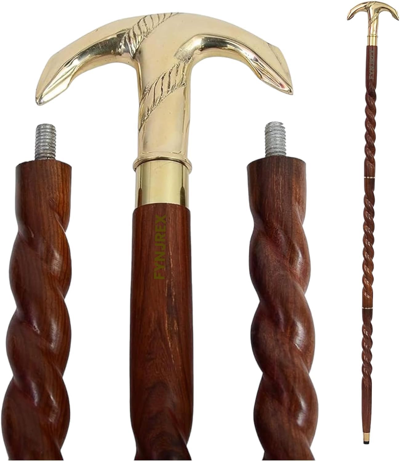 Walking Stick Wood & Metal Mens Walking Canes Spindle Shaft Wooden with Brass Anchor Handle Brown