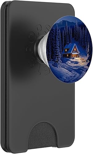 Miniatura 7 de Cabaña nevada del bosque de invierno en pinos PopSockets estándar PopGrip
