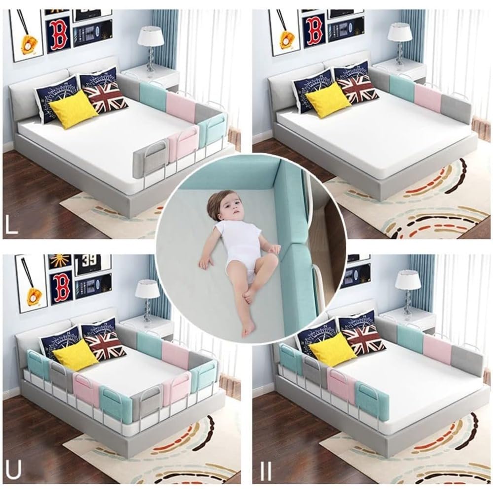 Barriera Letto in Schiuma – Paracolpi Regolabile con Cotone Perlato e Supporto in Metallo, Protezione Completa per Letti Bambini, Singoli e Matrimoniali, Sonno Tranquillo maniglia letto/B/50CMX