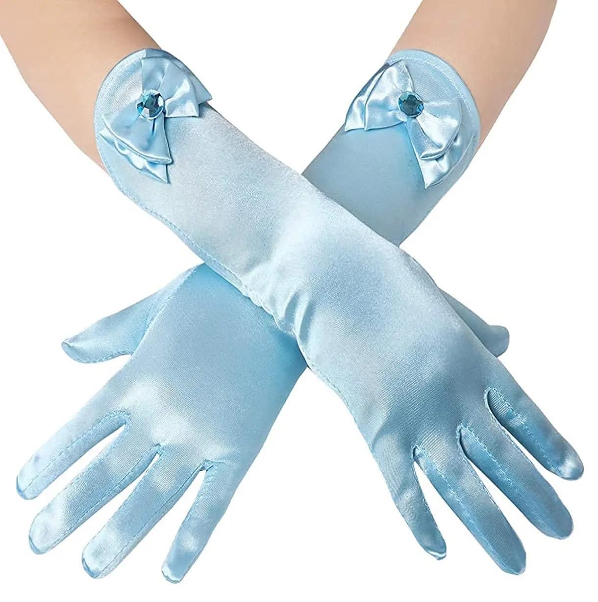Girls Satin Gloves with Bow and Pearl Embelishment, Girls Party Accessories, 4Years -14Years-image-2