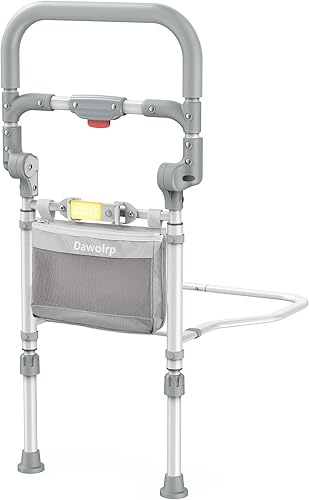 Rieles de cama para adultos mayores, riel de asistencia lateral plegable de seguridad para personas mayores con sensor de movimiento de luz y