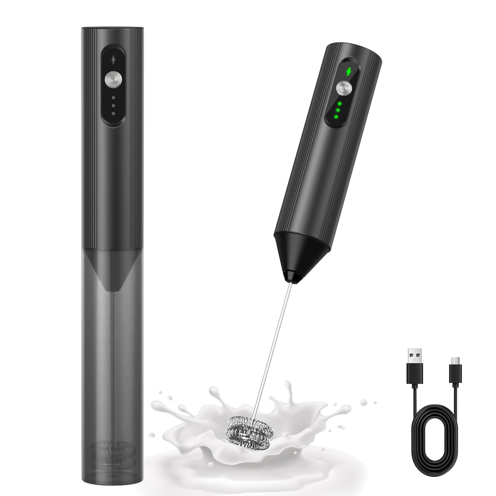 CIRCLE JOY 3-Speed Rechargeable Coffee Frother Electric, Milk Frother Handheld with Dual Spring Whisker for Home Coffee Maker Lattes, Cappuccino & Hot Chocolate-image-4