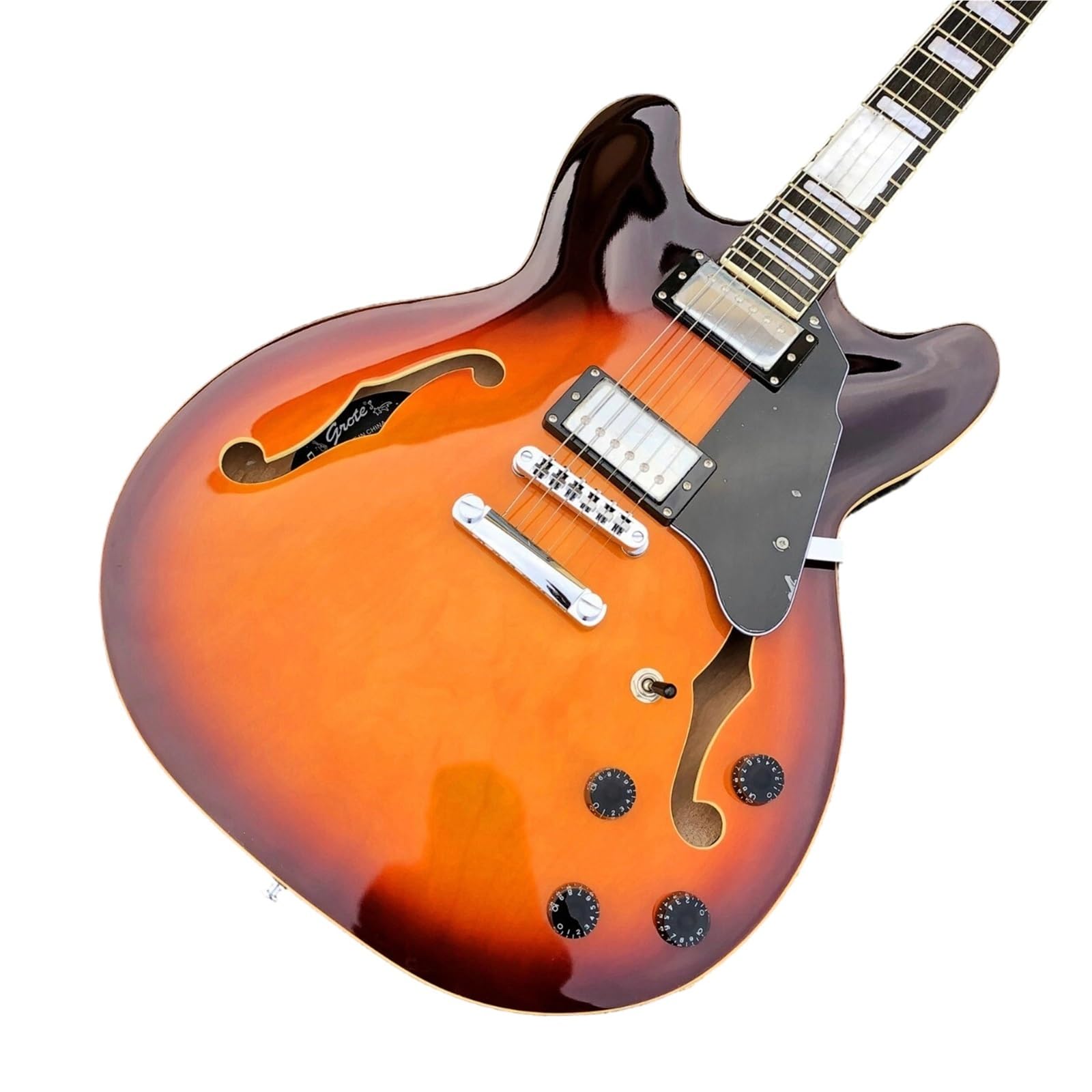 Standard Gitara Elektryczna Klonowa Gitara Elektryczna Humbucker Pickup Semi Hollow F Holes Archtop 6 Strunowy Chromowany Sprzęt Trwały