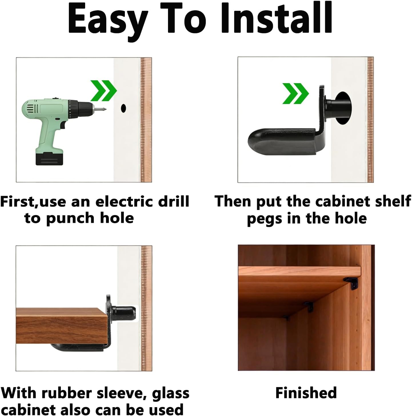 QTLCOHD 100Pcs Shelf Support Pegs 5mm Cabinet Shelf Pins L-Shaped Shelf Pins Style Metal Adjustable Shelving Pegs with Rubber Sleeve for Wood Shelving Cabinet Bookcase (Black)