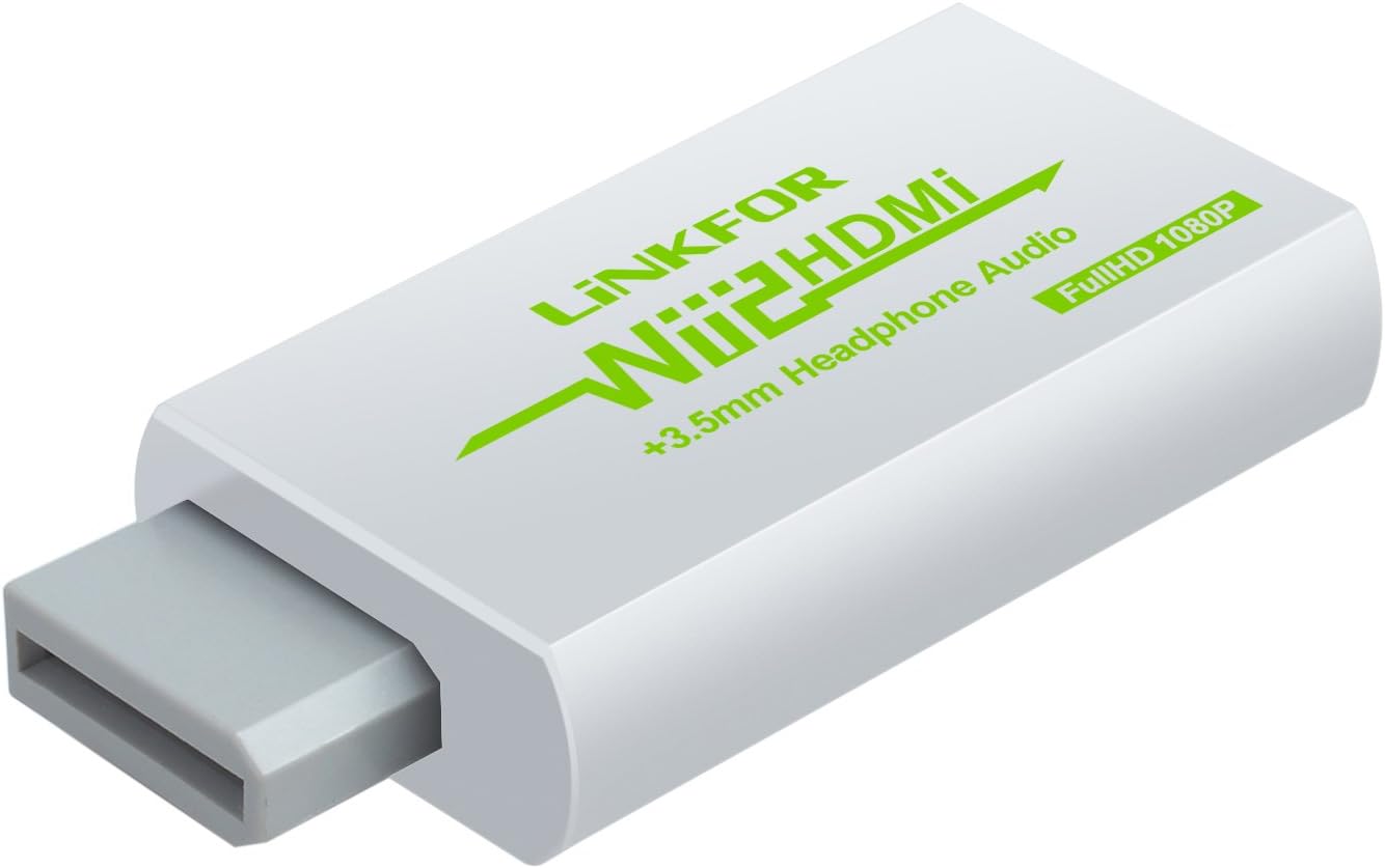 LiNKFOR Wii to HDMI Adapter with 3ft HDMI Cable Wii to HDMI Converter Support 3.5mm Jack Audio&1080P/720P Video Output and All Wii Display Mode 720P NTSC wii Converter to hdmi Cable for HDTV