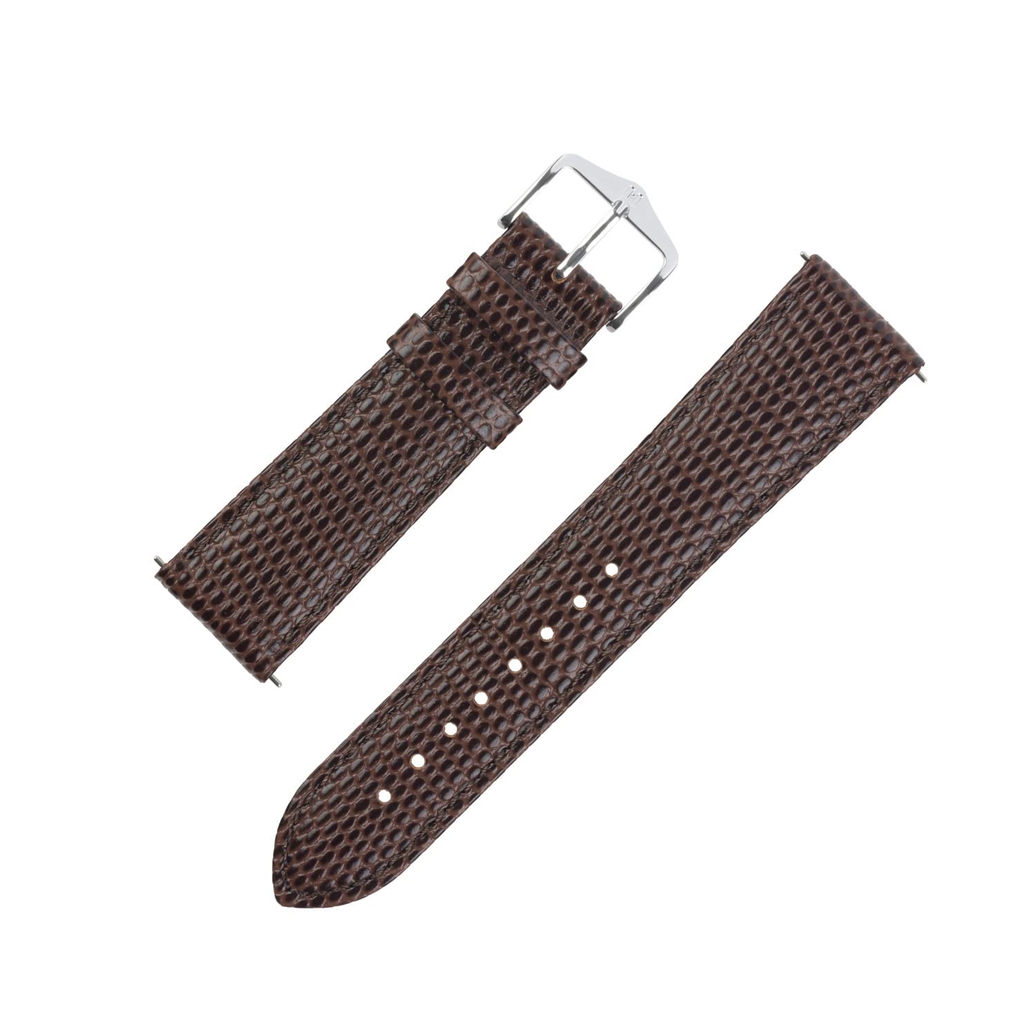 Hirsch Rainbow Lizard Embossed Leather Watch Strap with Buckle in Brown (18mm M, Silver Buckle)