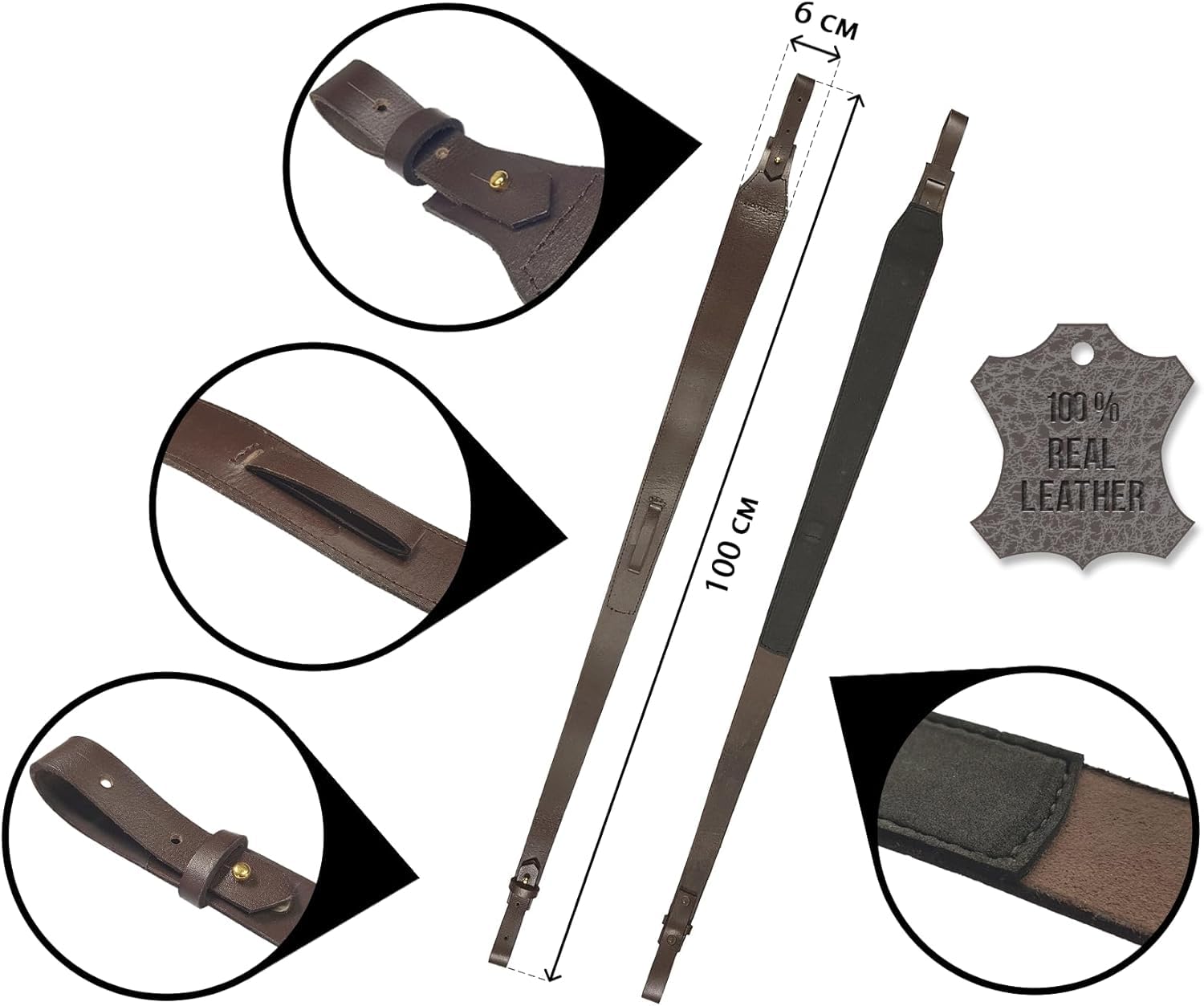 VlaMiTex J47 Gewehrriemen aus Leder – Gewehrgurt Braun mit Anti-Rutsch-Auflage – mit Daumenschlaufe bis ca. 110 cm – für Büchse & Flinte