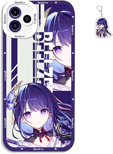 Genshin Impact - Funda para teléfono compatible con iPhone 1514131211XSXR Genshin Funda protectora contra impactos, llavero gratis (Raiden Shogun,