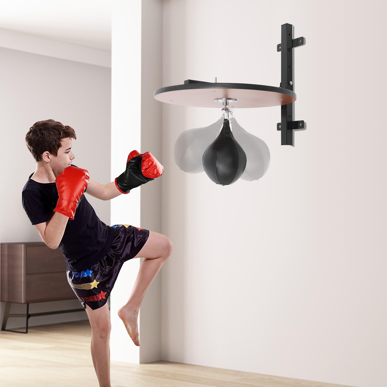 Speed Bag Plate-forme pour entraînement de boxe, avec acier, bois et polyuréthane, hauteur réglable de 30 cm, montage mural, maison, gym, gym, sac de frappe, punching, balle de réflexe, pour adultes