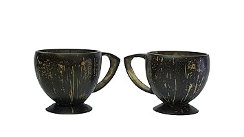 Home Restaurant Kitchen Coconut Shell Tea Cups with Handle| Pack of 2 Coconut Shell | Wood Mug - Hand Made | Hot and Cold Beverages - (200 ml, Brown)