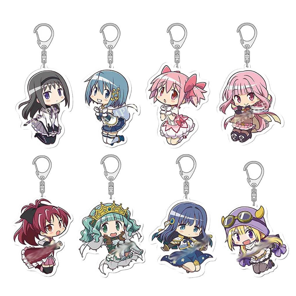8 Pcs Kaname Madoka Keychain Anime Cute Figure Keyring Pendant