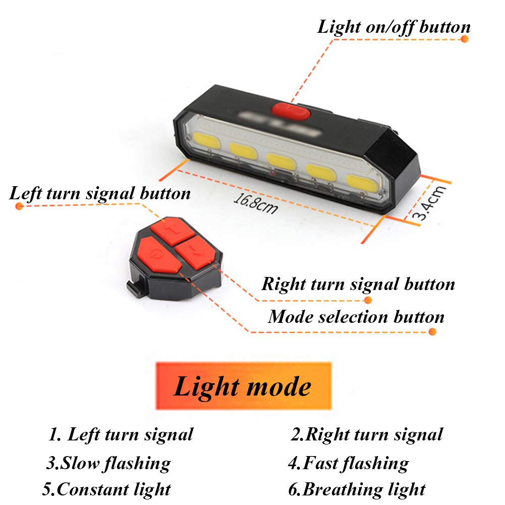 Luce Posteriore per Bici LED USB Ricaricabile Luci di direzione Posteriori per Bici con Telecomando Wireless modalità multifunzionali Luce di Avvertimento per Ciclismo Impermeabile per Mountain Bike