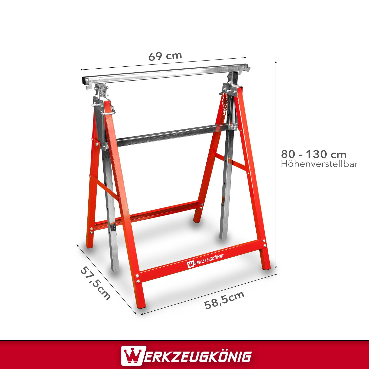 2 Stück Arbeitsbock Gerüstbock Untergestell höhenverstellbar 80-130 cm zusammenklappbar bis 200 kg belastbar
