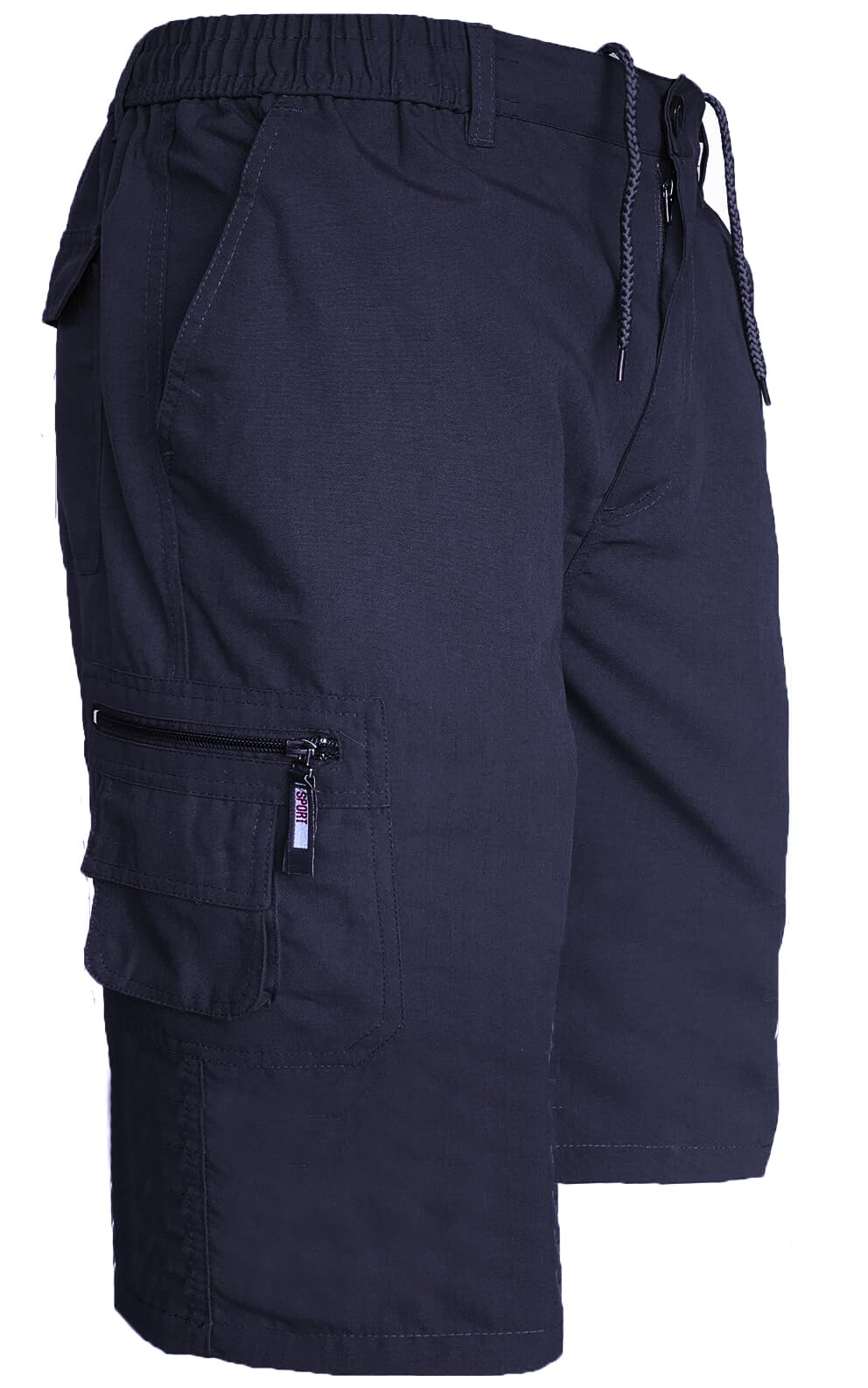 New Mens Summer Casual Elasticated Waist 100% Cotton 3/4 Length Combat Pocket Gym Shorts Pants M-3XL (XXLarge, Navy)