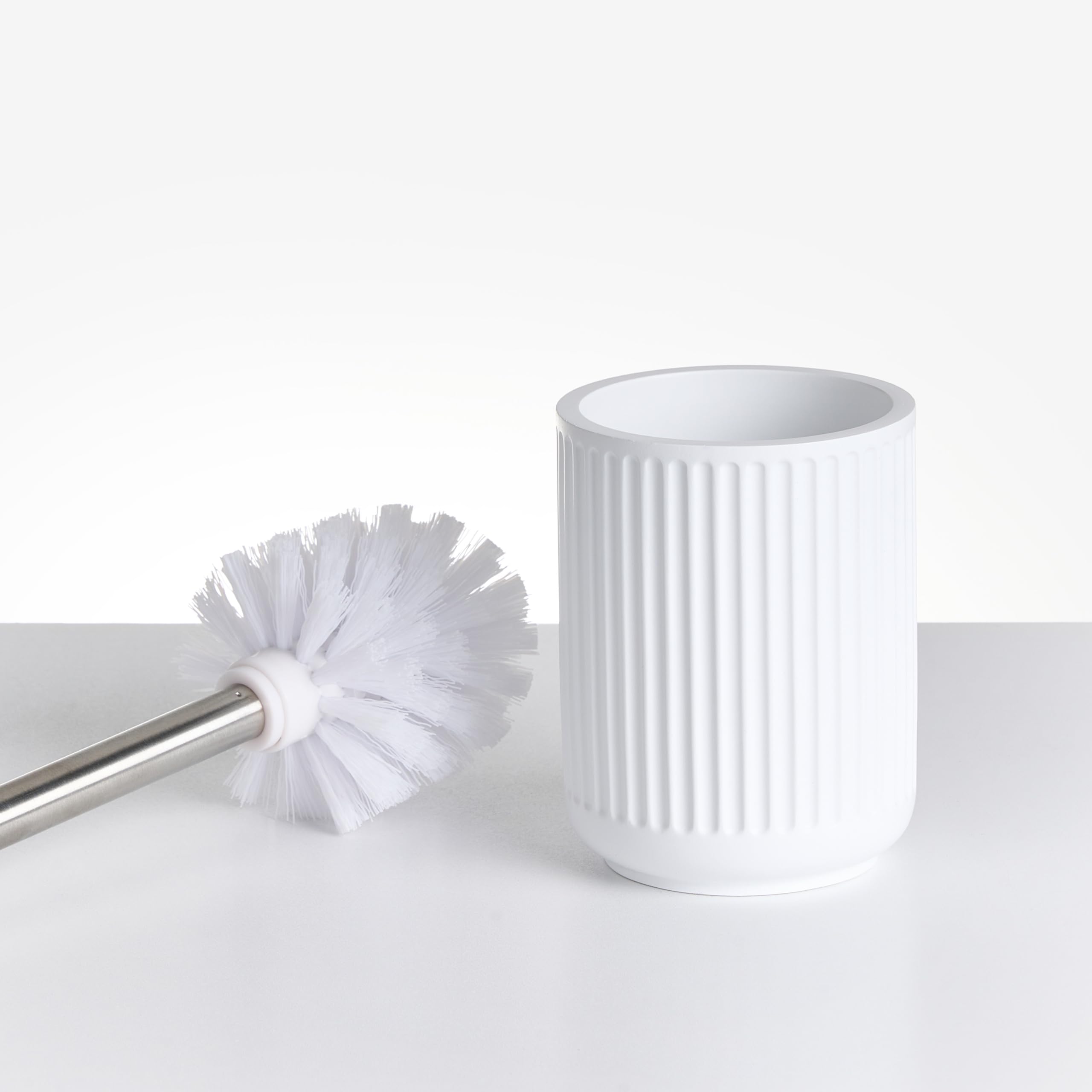 Conjunto de 5 Accesorios de baño jabonera dispensador de jabón escobilla de Inodoro Vaso Soporte para cepillos de Dientes Blanco Huarmey