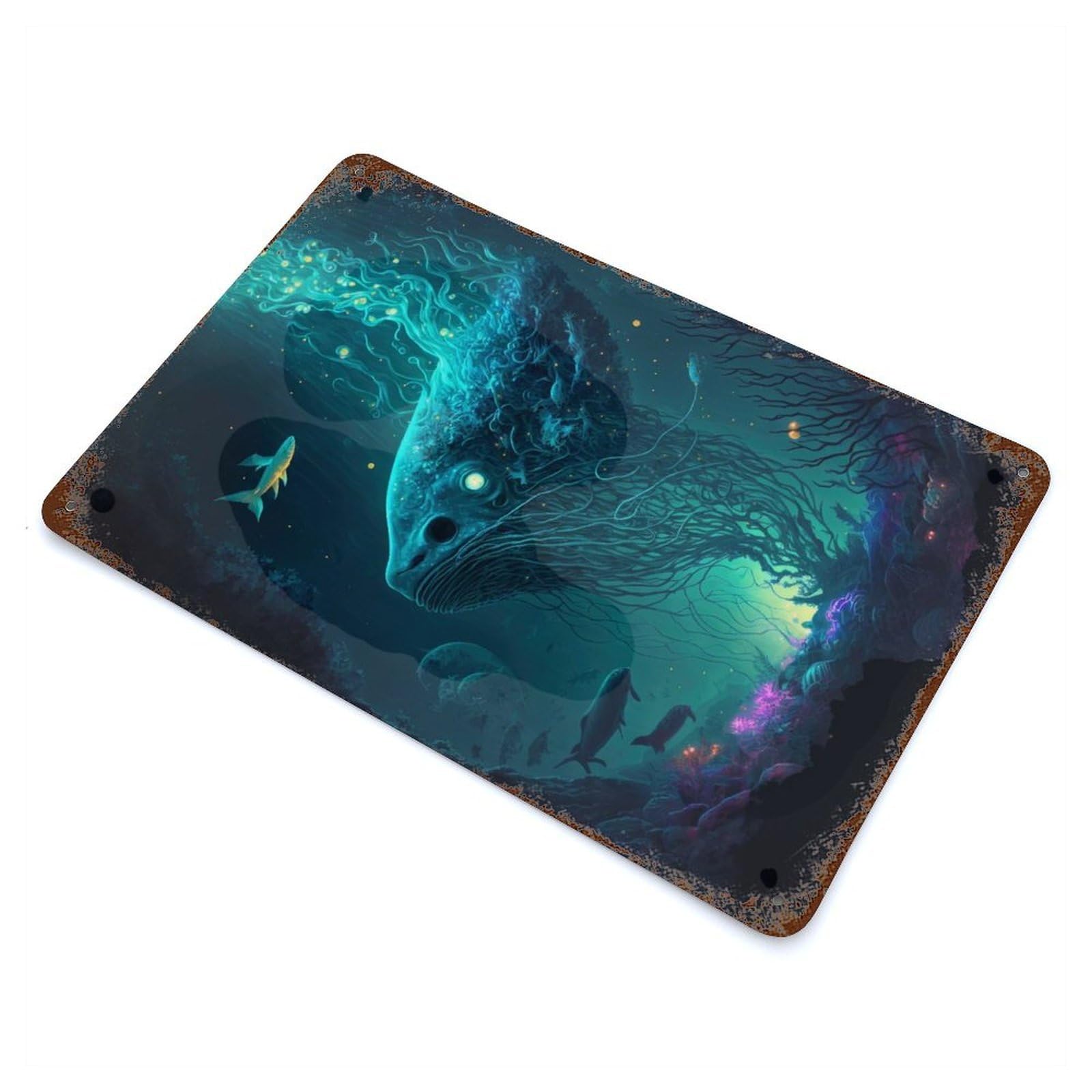 Mystical Worlds Ocean Rust Effect Tin Sign 11.8"x7.9", Industrial Home Decor for Garage, Bar And Workshop Decor